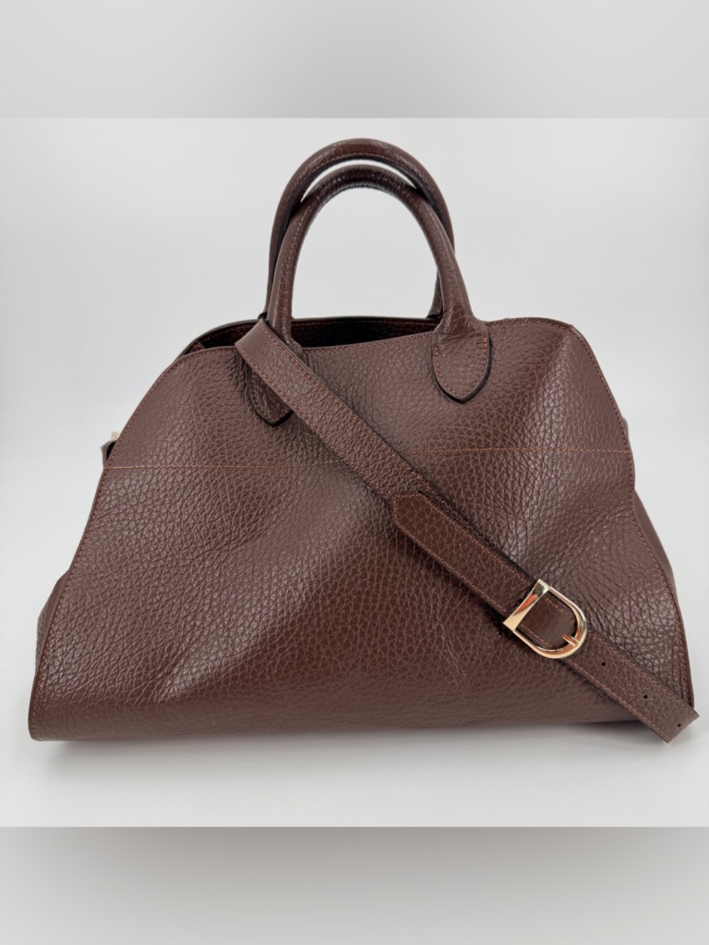 Divina Firenze Italian Leather Brown Satchel Handbag Crossbody Strap Bag